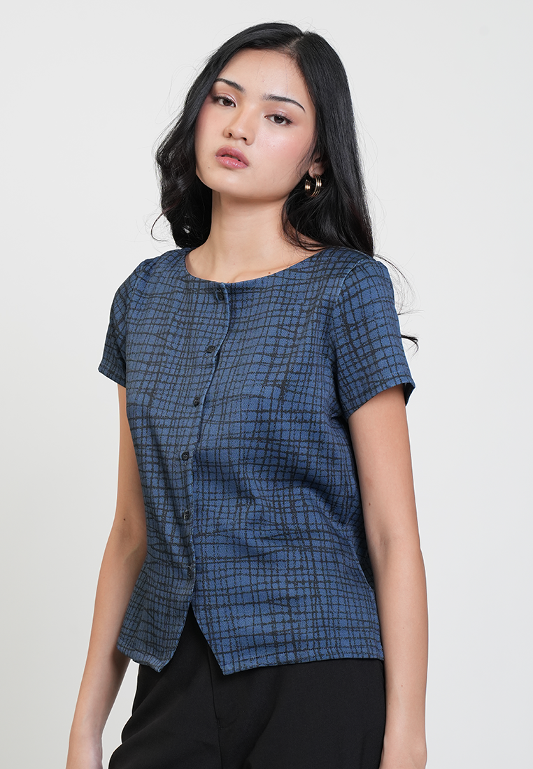Alaina Button-Down Grid Print Blouse