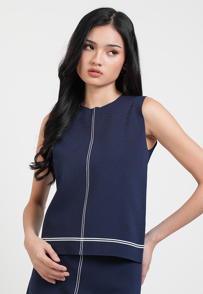 Phoebe Sleeveless Textured Top with Linear Detail