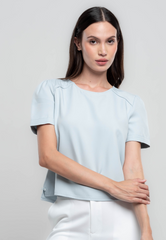 Megan Short Sleeve's Plain Top w/ Pearl Embellishment on Side Slits