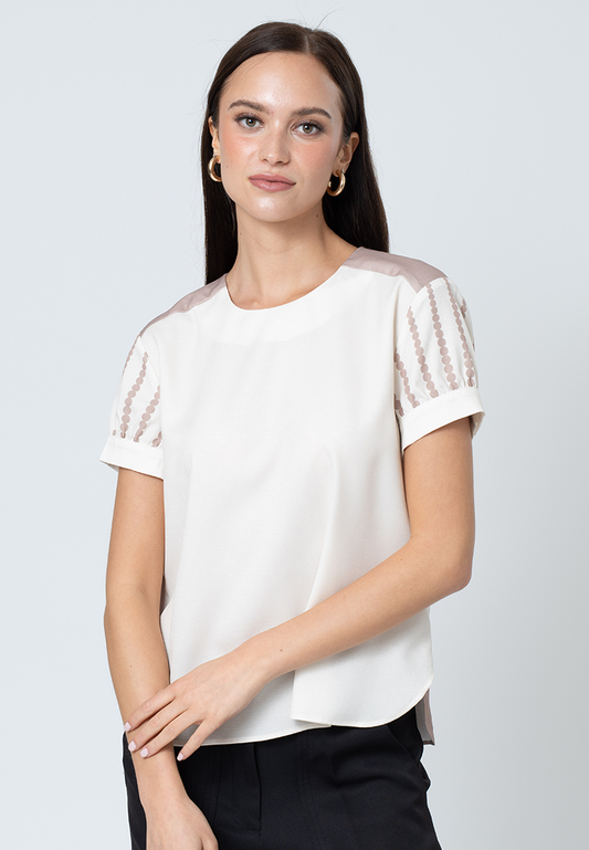 Mirielle Colored Top with Printed Sleeves