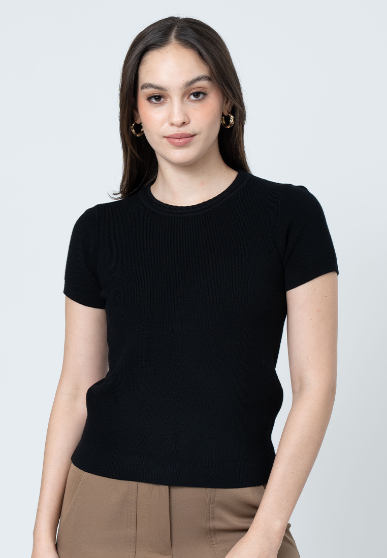 Fallon Braided Collar Knitted Textured Top