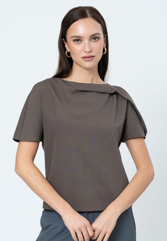 Maelle Cowl Neck Overextended Textured Top