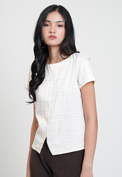 Alaina Button-Down Grid Print Blouse