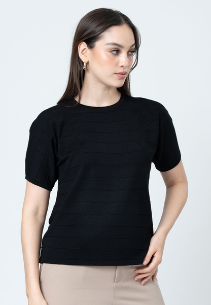 Nilou Knitted top with Embossed  Stripes and Pointelle Detail