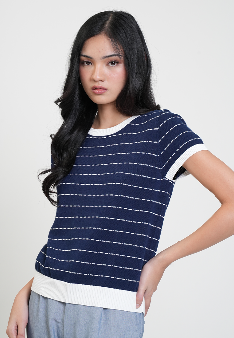 Monica Knit Striped Short Sleeve Top