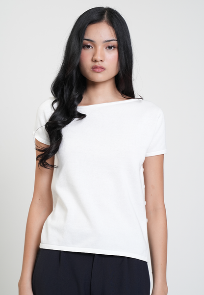 Marga Boat Neck Side Button Knit Top