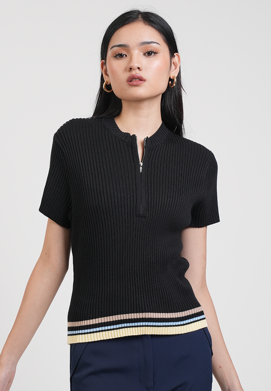 Sheen Quarter-Zip Sporty Knit Top