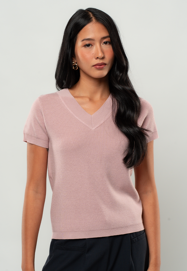 Martha Textured Knit V-Neck Top