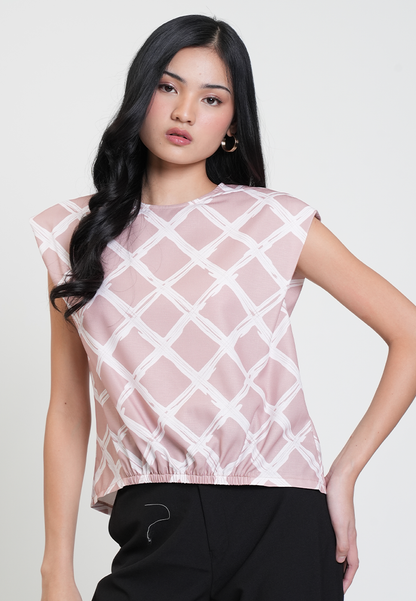 Tonie Cap Sleeves Checkered Blouse