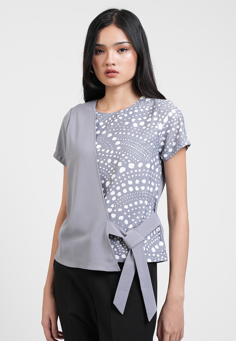 Clairo Assymetrical Wrap Blouse with Dotted Print