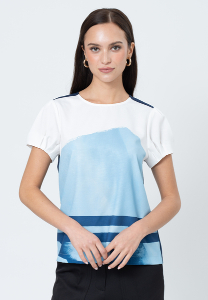 Jovanna Geometric print with Semi-Puff Sleeves