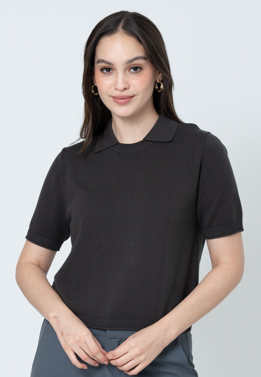 Sloane Knit Top with Layered Vest-Look Collar