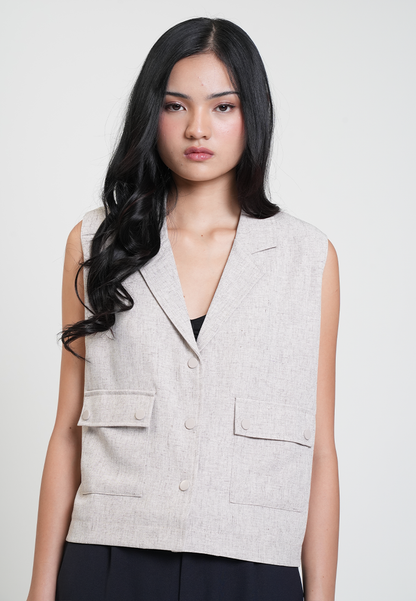 Crizza Sleeveless Notch Lapel Pocket Detail Vest