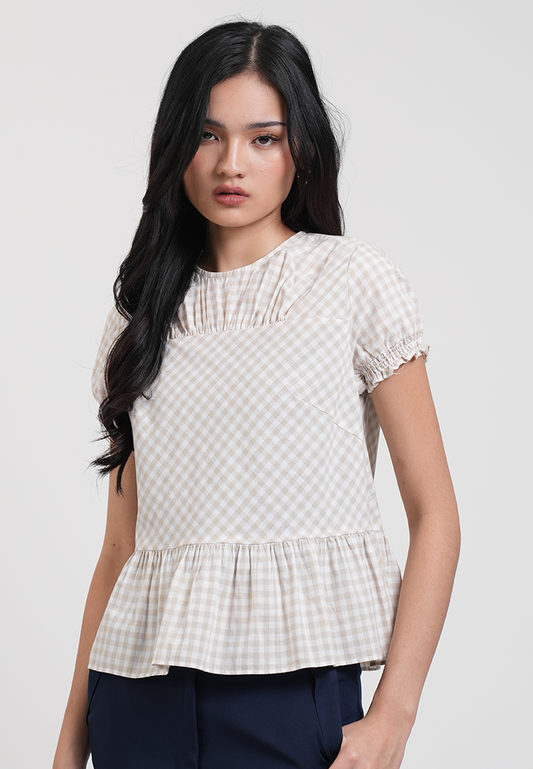 Elodia Gingham Smocked Yoke Peplum Top
