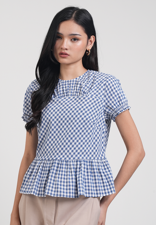 Elodia Gingham Smocked Yoke Peplum Top