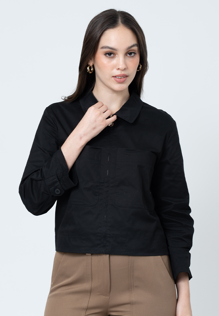 Aislinn Boxy Jacket with Front Pockets and Zip Up Opening
