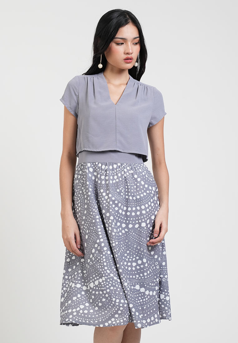Callista Layered Dotted Print Midi Dress