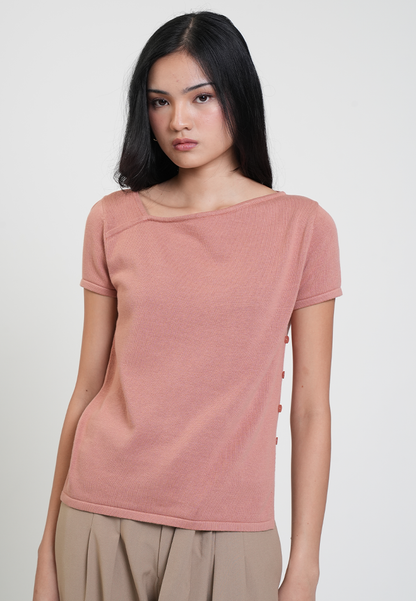 Marga Boat Neck Side Button Knit Top