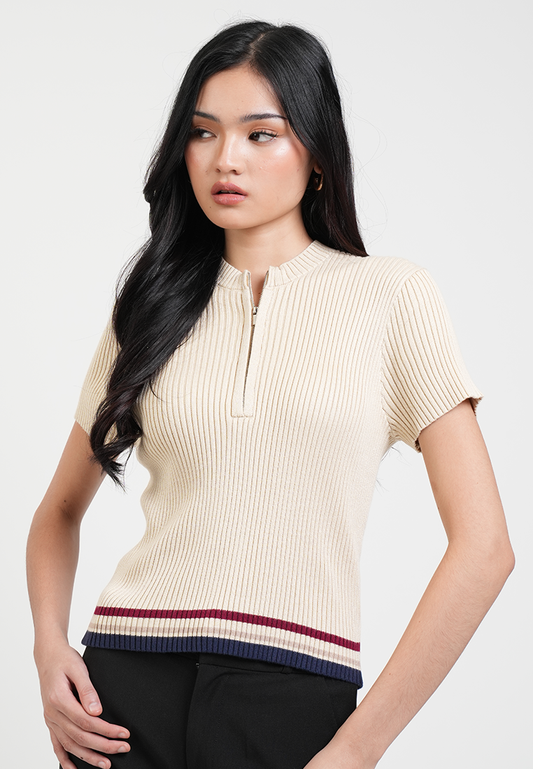 Sheen Quarter-Zip Sporty Knit Top
