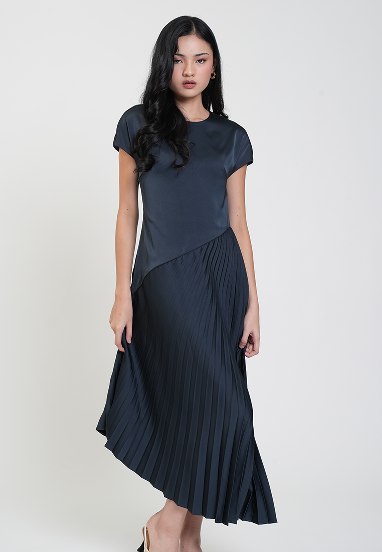 Fleur Asymmetric Pleated Midi Dress