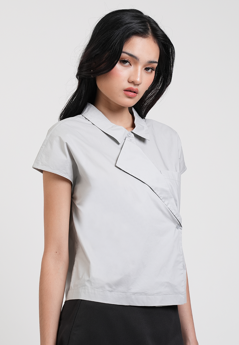 Clio Assymetric Button Detailed Top