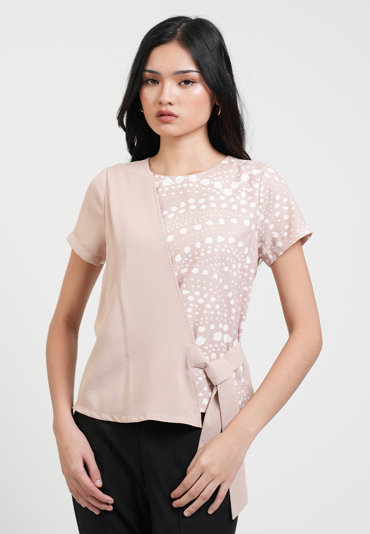 Clairo Assymetrical Wrap Blouse with Dotted Print