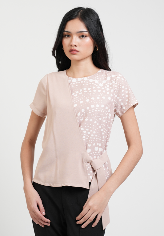 Clairo Assymetrical Wrap Blouse with Dotted Print