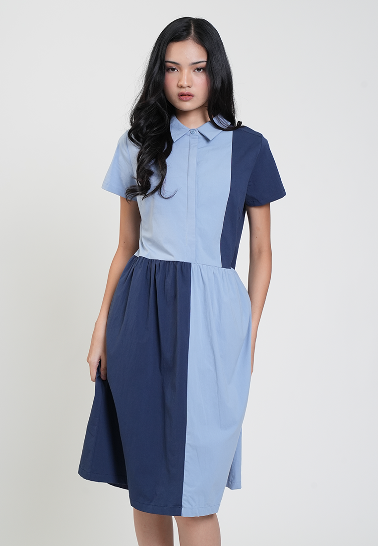 Caitlyn Colorblock Collared A-Line Dress
