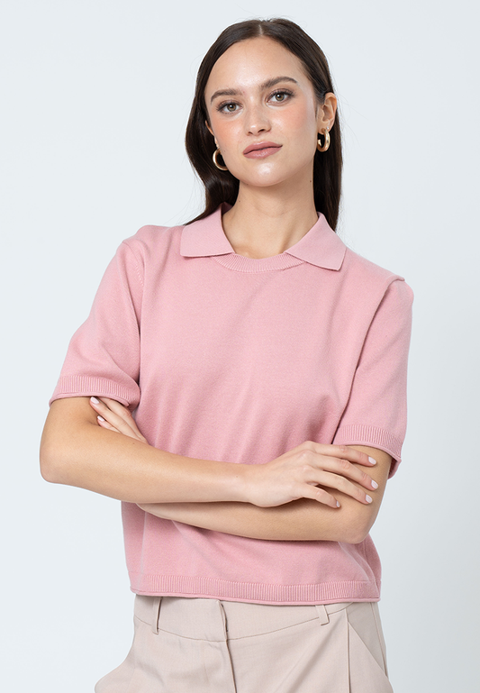 Sloane Knit Top with Layered Vest-Look Collar