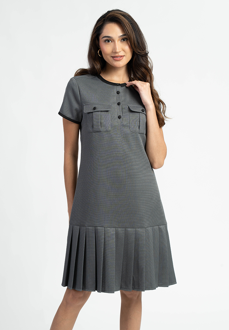 Clara Utility Placket Pleated Shift Dress