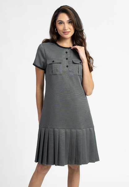 Clara Utility Placket Pleated Shift Dress