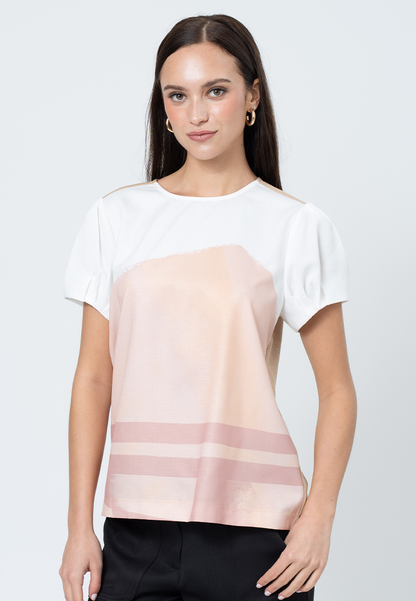 Jovanna Geometric print with Semi-Puff Sleeves