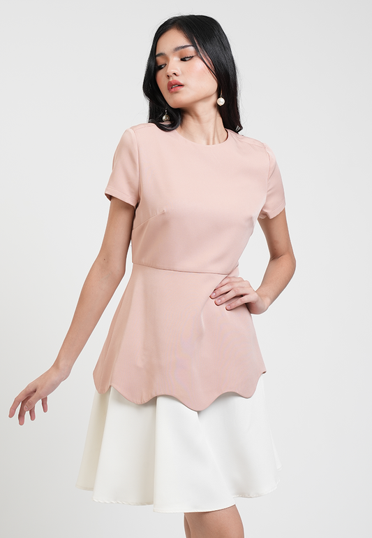 Celeste Round Neck Two-Tone A-line Dress