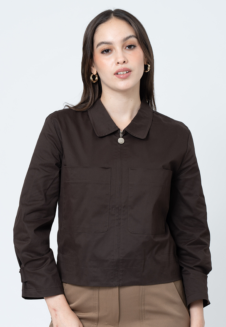 Aislinn Boxy Jacket with Front Pockets and Zip Up Opening