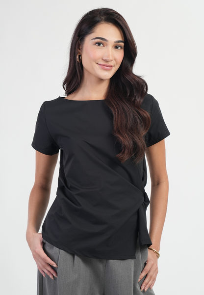 Isavelle Asymmetric Side Knot Short-Sleeve Top