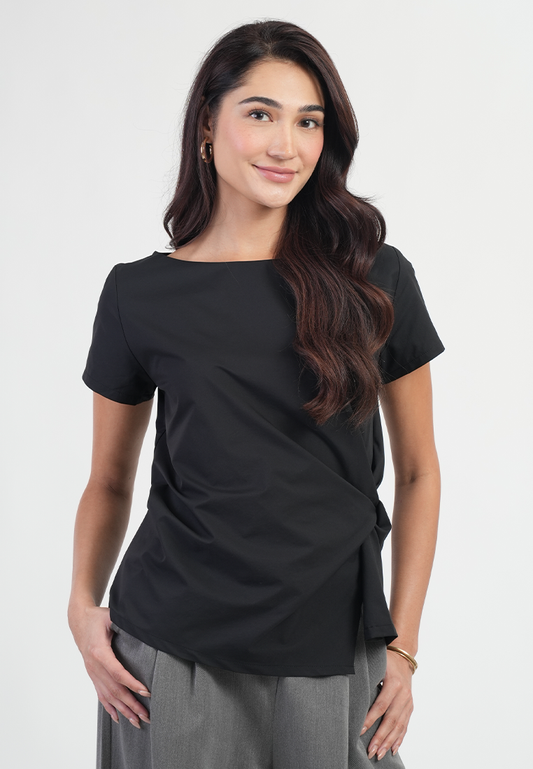 Isavelle Asymmetric Side Knot Short-Sleeve Top