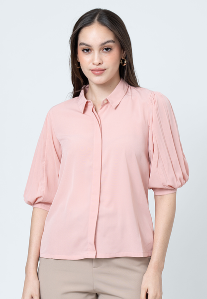 Anaiah Collared Top with Garterized Sleeves