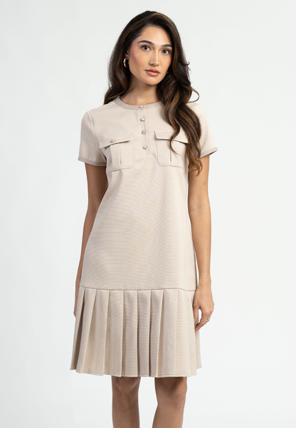 Clara Utility Placket Pleated Shift Dress