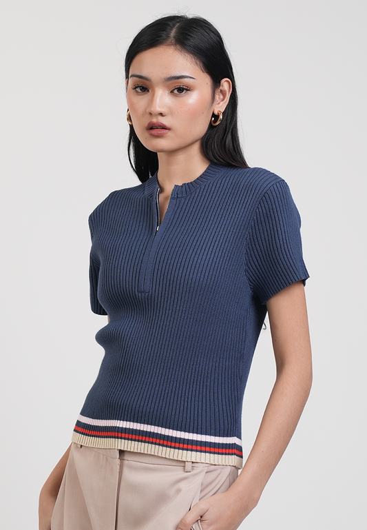 Sheen Quarter-Zip Sporty Knit Top