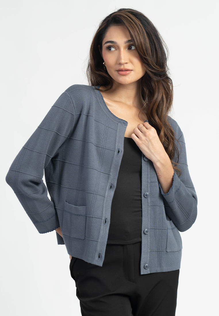 Naya Grid Knit Cardigan with Patch Pockets