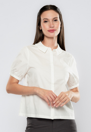 Eloise Pleated Collared Cotton Blouse