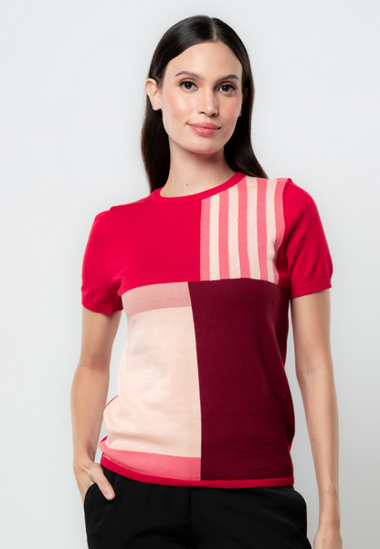 Mia Geometric Stripes Flat Knit Top