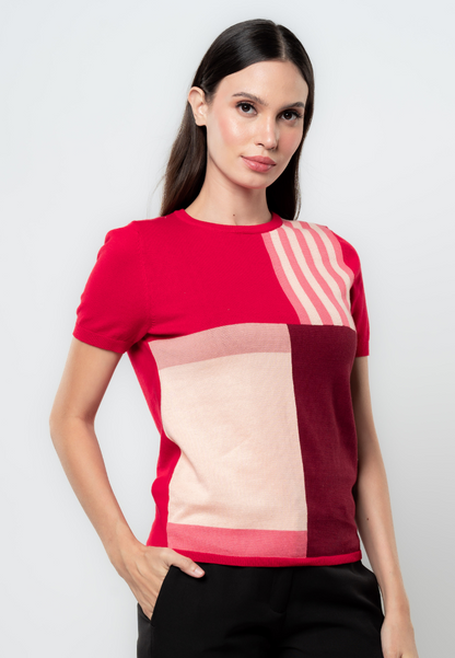 Mia Geometric Stripes Flat Knit Top