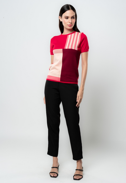 Mia Geometric Stripes Flat Knit Top