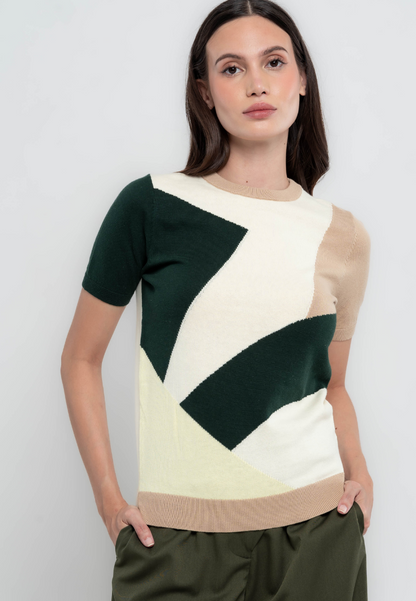 Jewel Geometric Printed Flatknit Top