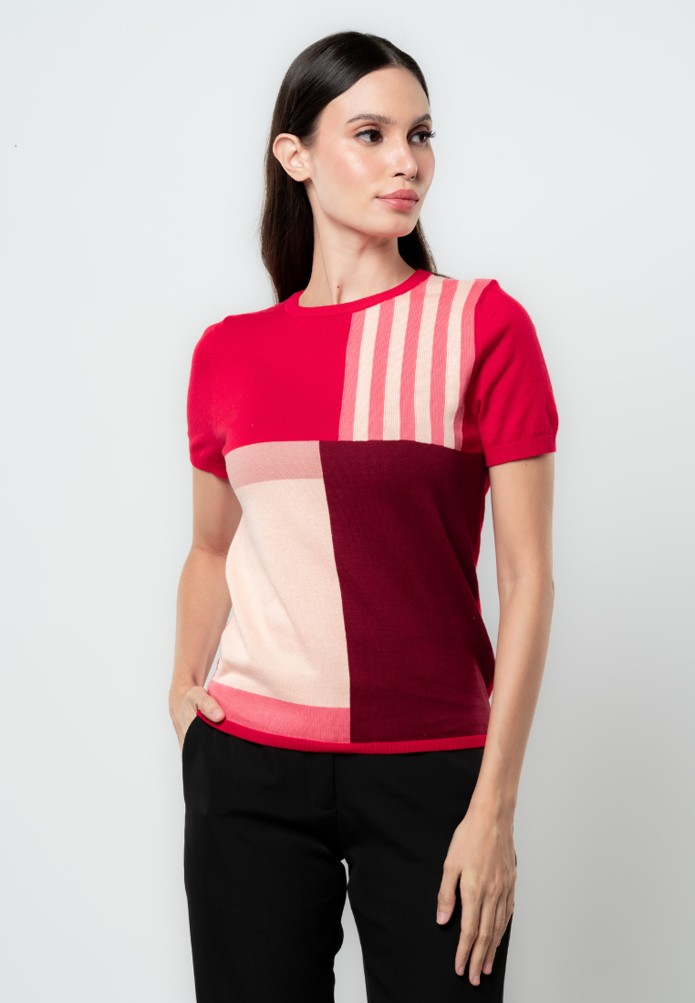 Mia Geometric Stripes Flat Knit Top