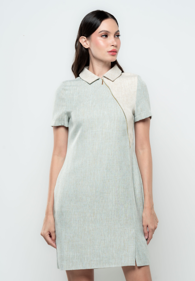 Avril Contrast Zip Tweed Shift Dress