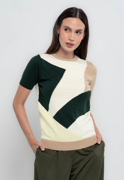 Jewel Geometric Printed Flatknit Top