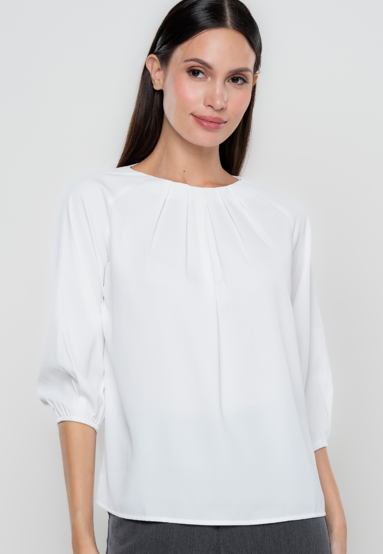 Melissa Pleated Neckline 3/4's Blouse