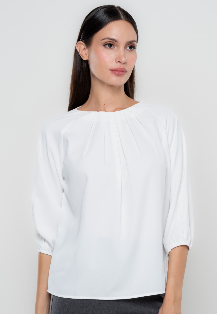 Melissa Pleated Neckline 3/4's Blouse